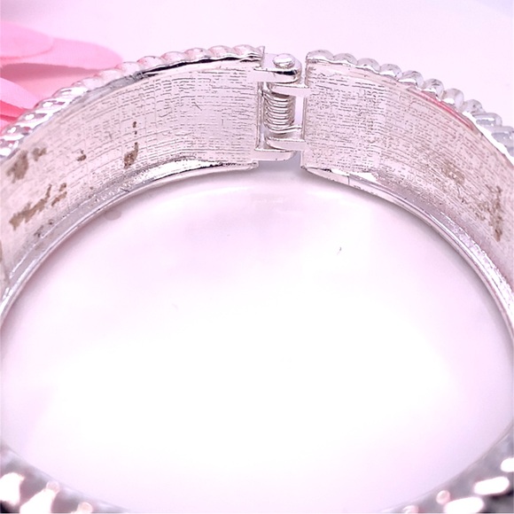 Silver Tone Hinge Bracelet with Crystals - Picture 4 of 6